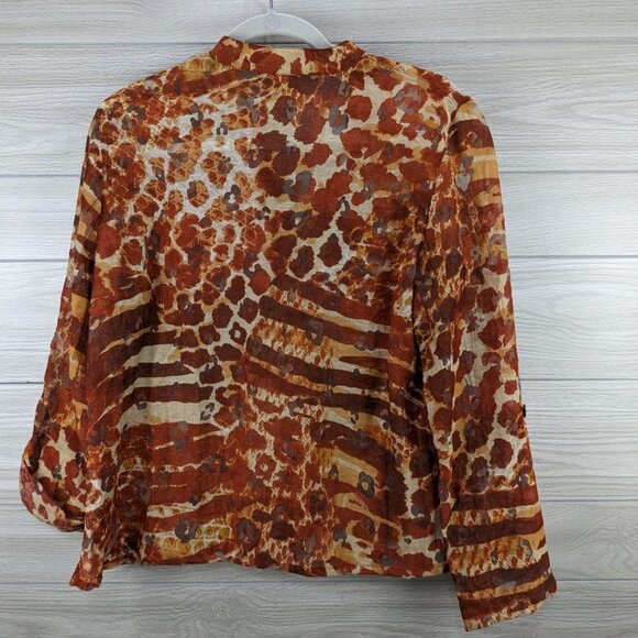 Animal Print Button Down Semi Sheer Zebra Giraffe Cheetah Top - Picture 4 of 6